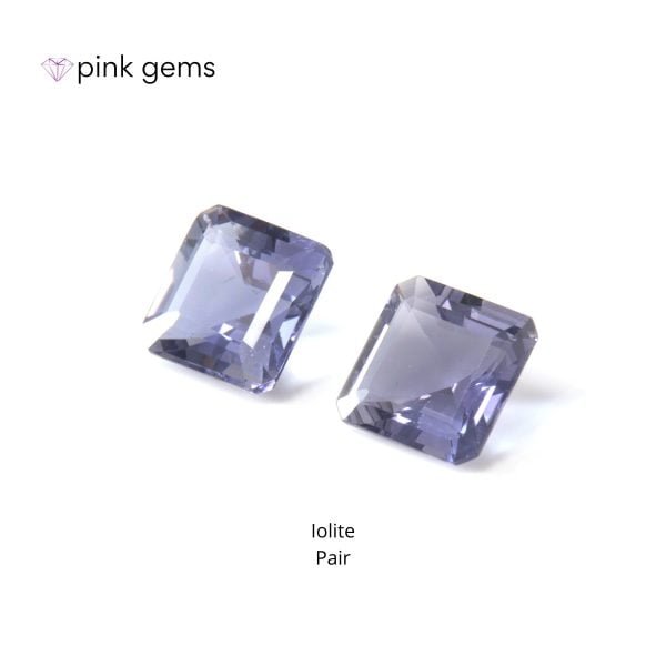 Iolite - pair - octagon - pink gems