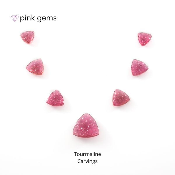 Tourmaline carvings set of 7 pieces - pink gems