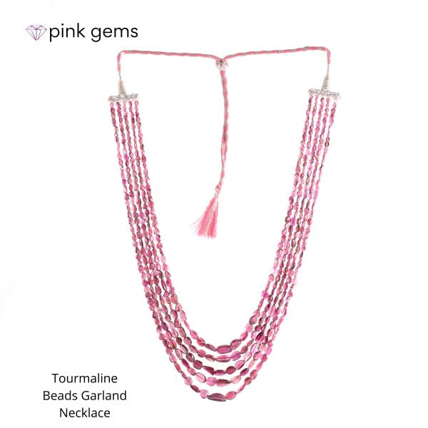Tourmaline beads garland necklace 5 strands - luxury - pink gems